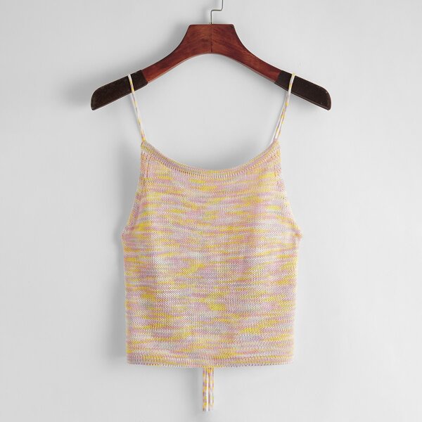

Lace Up Back Space Dye Knit Cami Top, Multicolor