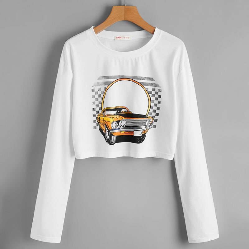 

Car Graphic Crop Tee, White