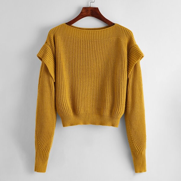 

Drop Shoulder Chunky Knit Sweater, Mustard yellow