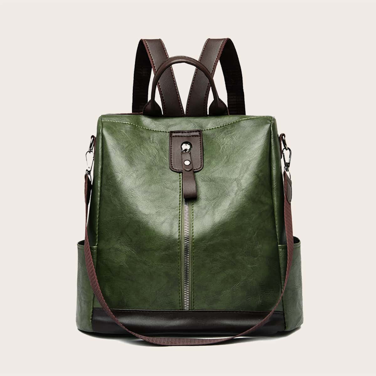 

Zip Front Backpack, Green