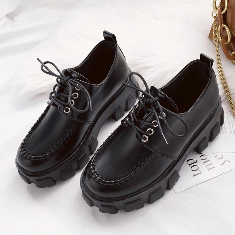

Lace-up Flatform Loafers, Black