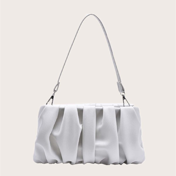 

Ruched Baguette Bag, White