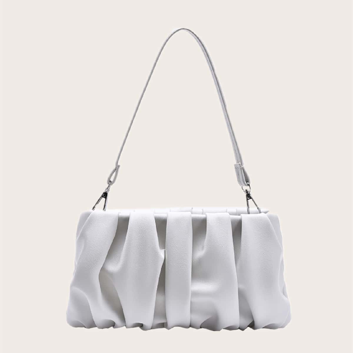 

Ruched Baguette Bag, White