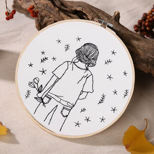 

Girl Pattern Cross Stitch, Black