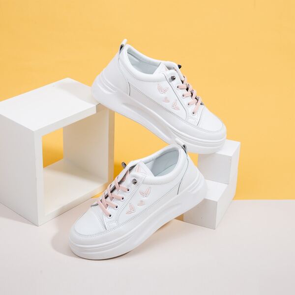 

Embroidered Detail Platform Skate Shoes, White