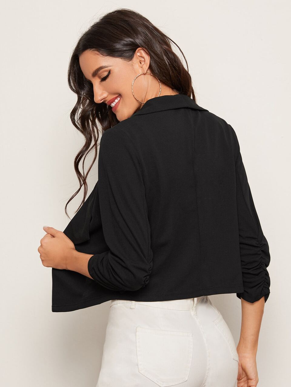 Shawl Neck Solid Black Blazer In Fall/Winter