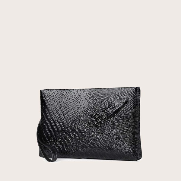 

Men Croc Embossed Clutch Bag, Black