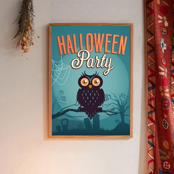 

Halloween Owl Print Wall Painting Without Frame, Multicolor