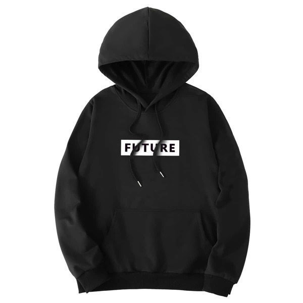 

Men Letter Graphic Drawstring Hoodie, Black