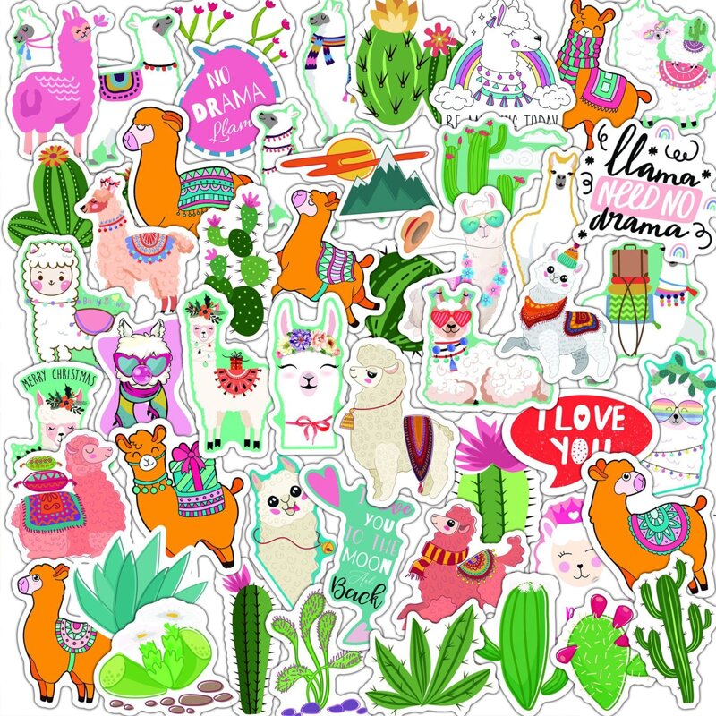 

50pcs Alpaca Print Sticker, Multicolor