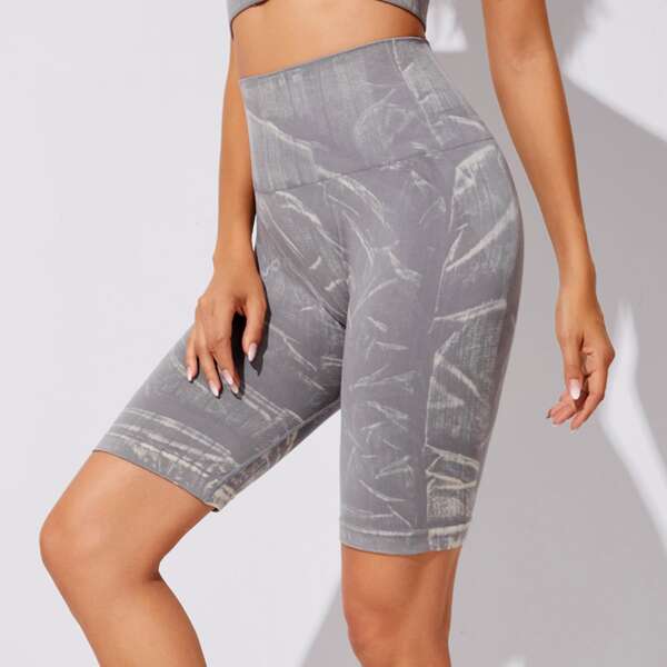 

Marble Print Wide Waistband Biker Shorts, Grey