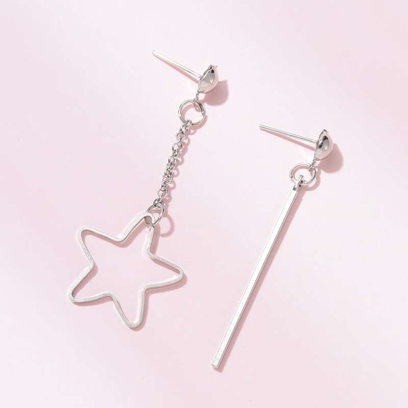

Star & Vertical Bar Drop Earrings, Silver