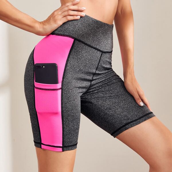 

Color-block Side Phone Pocket Sports Shorts, Dark grey