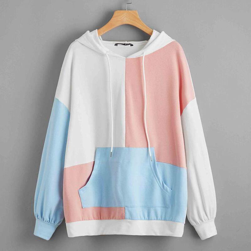 

Pocket Front Drop Shoulder Colorblock Hoodie, Multicolor