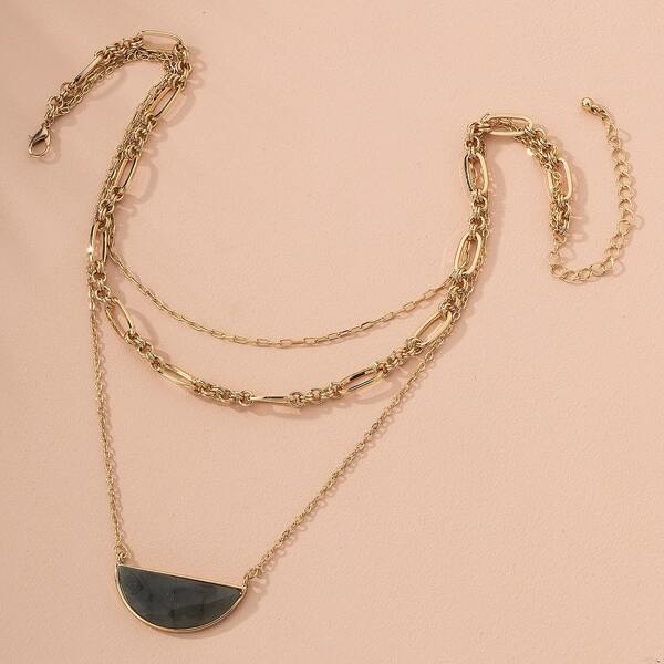 

Geometric Decor Layered Necklace, Gold