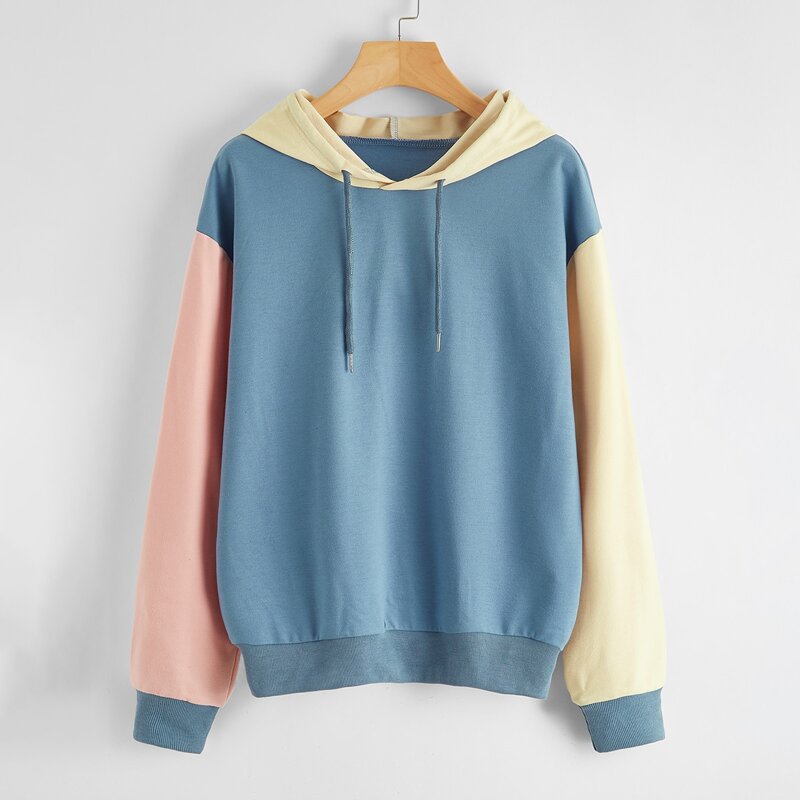 

Drop Shoulder Colorblock Hoodie, Dusty blue