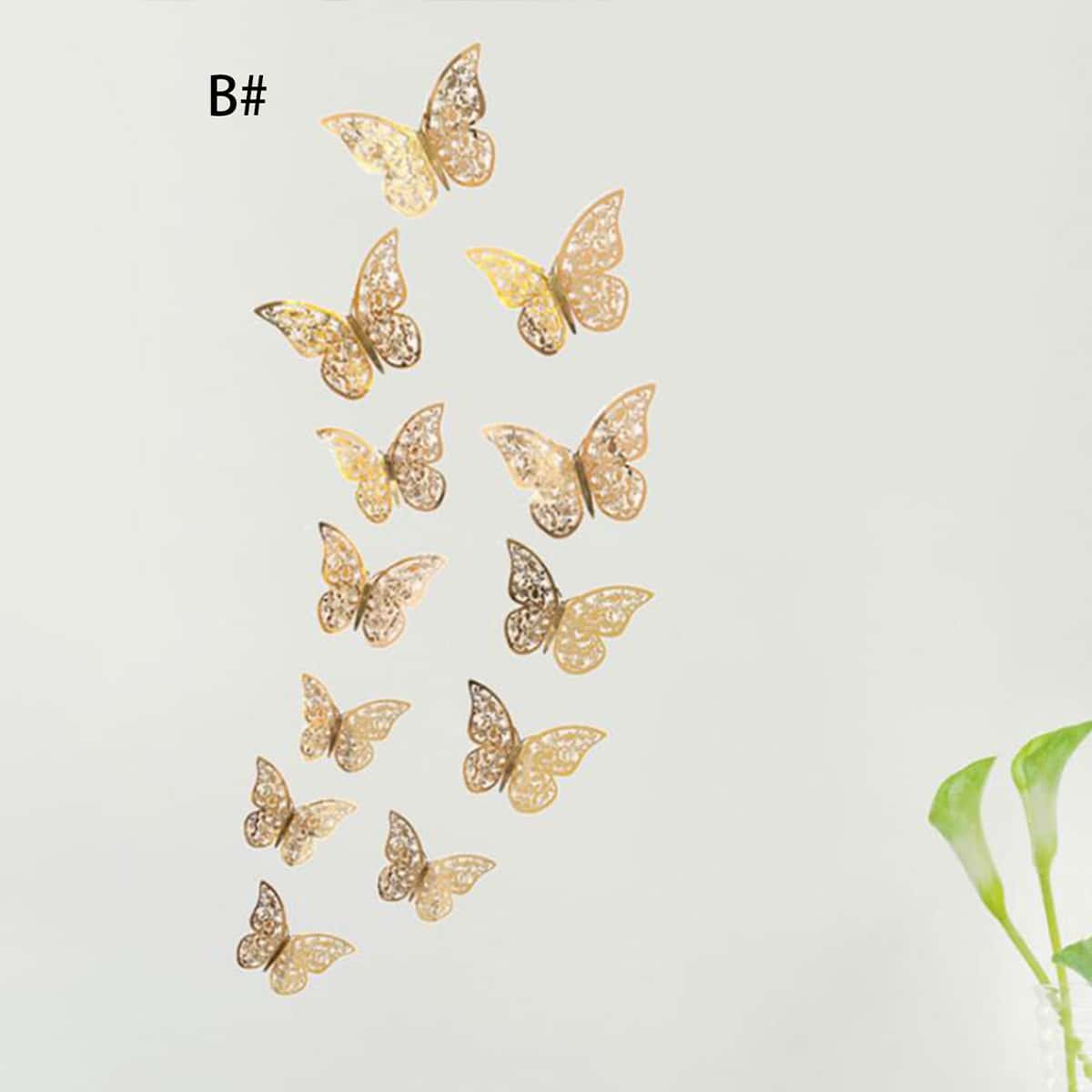 

12pcs 3D Hollow Butterfly Wall Sticker, Multicolor