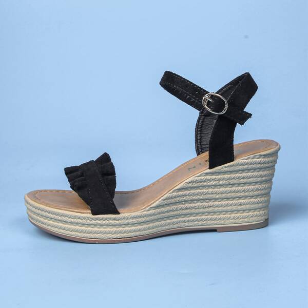

Ruffle Decor Wedges, Black