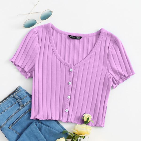 

Button Up Lettuce Edge Top, Lilac purple