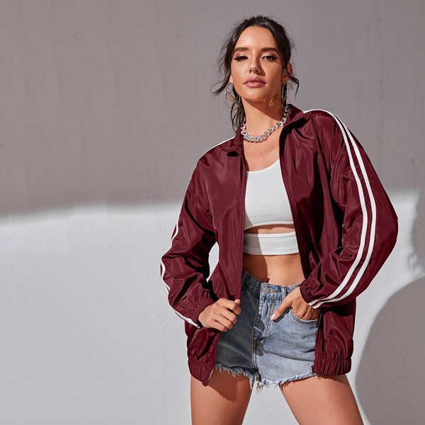 

Striped Side Drop Shoulder Wind Jacket, Maroon