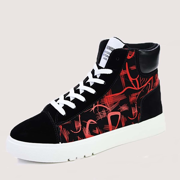 

Men Graffiti Print High Top Sneakers, Black