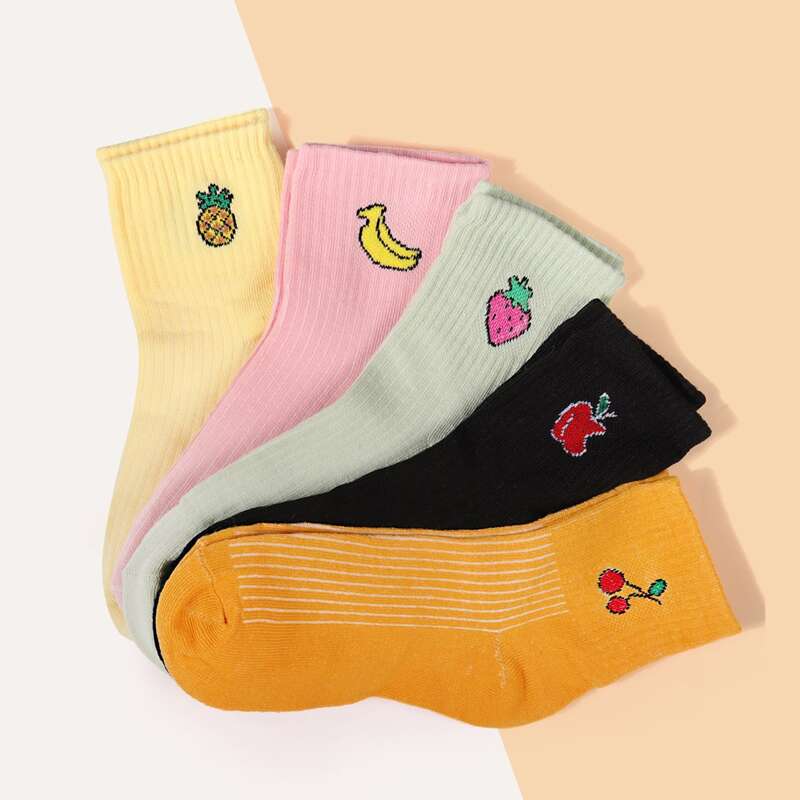 

5pairs Fruit Pattern Socks, Multicolor