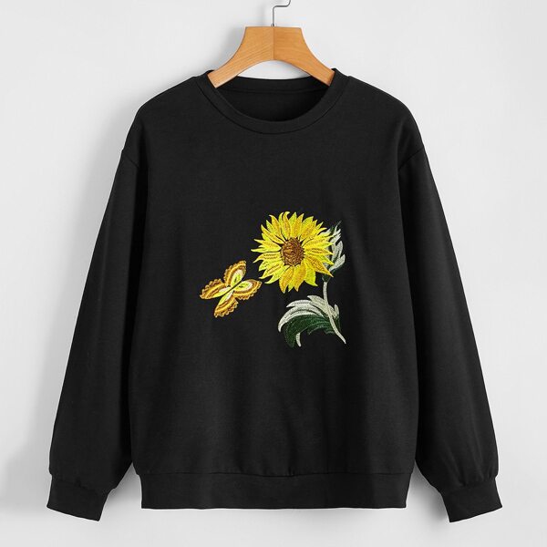 

Sunflower And Butterfly Embroidery Sweatshirt, Black