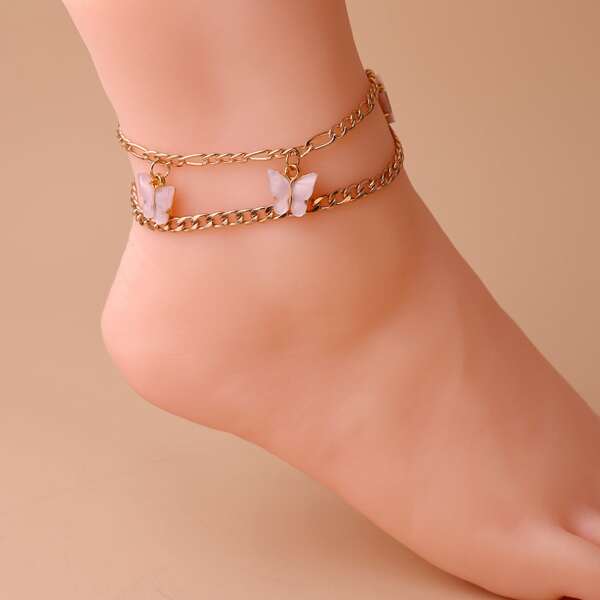 

2pcs Butterfly Charm Anklet, Pink