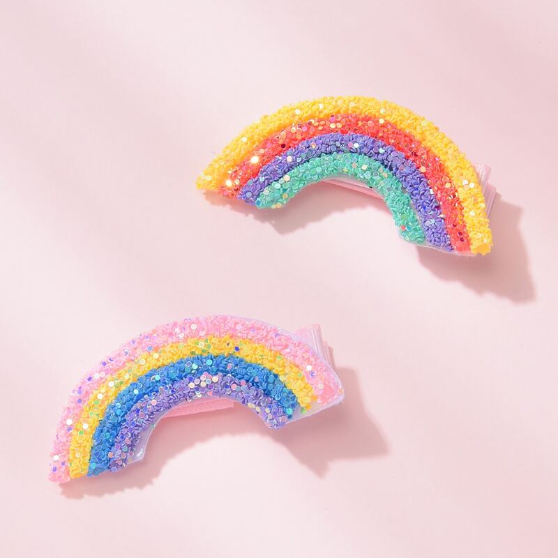 

2pcs Glitter Rainbow Shaped Hair Clip, Multicolor