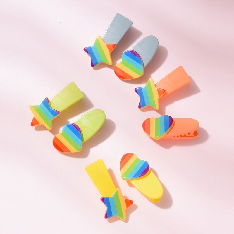 

2pcs Random Color Rainbow Hair Clip, Multicolor