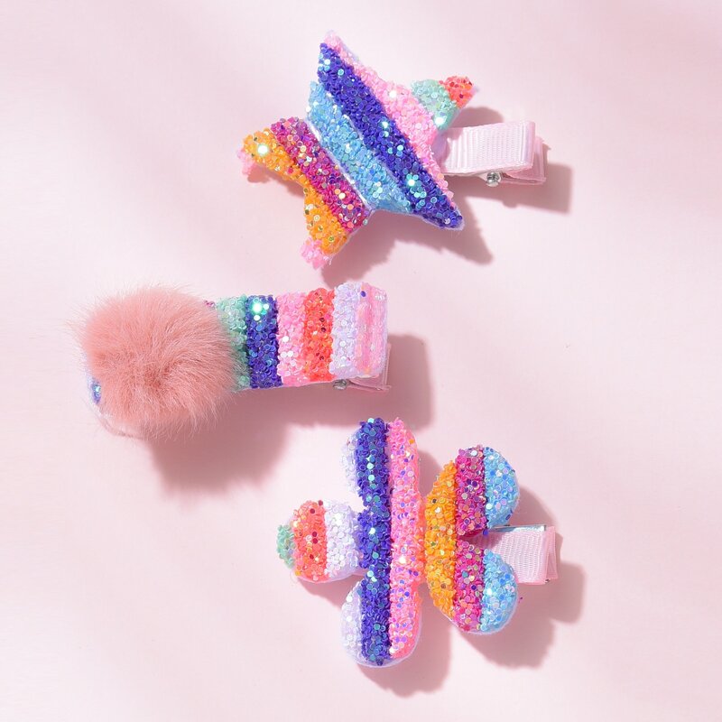 

3pcs Rainbow Sequin Flower Hair Clip, Multicolor