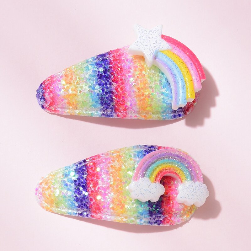 

2pcs Glitter Rainbow Hair Clip, Multicolor