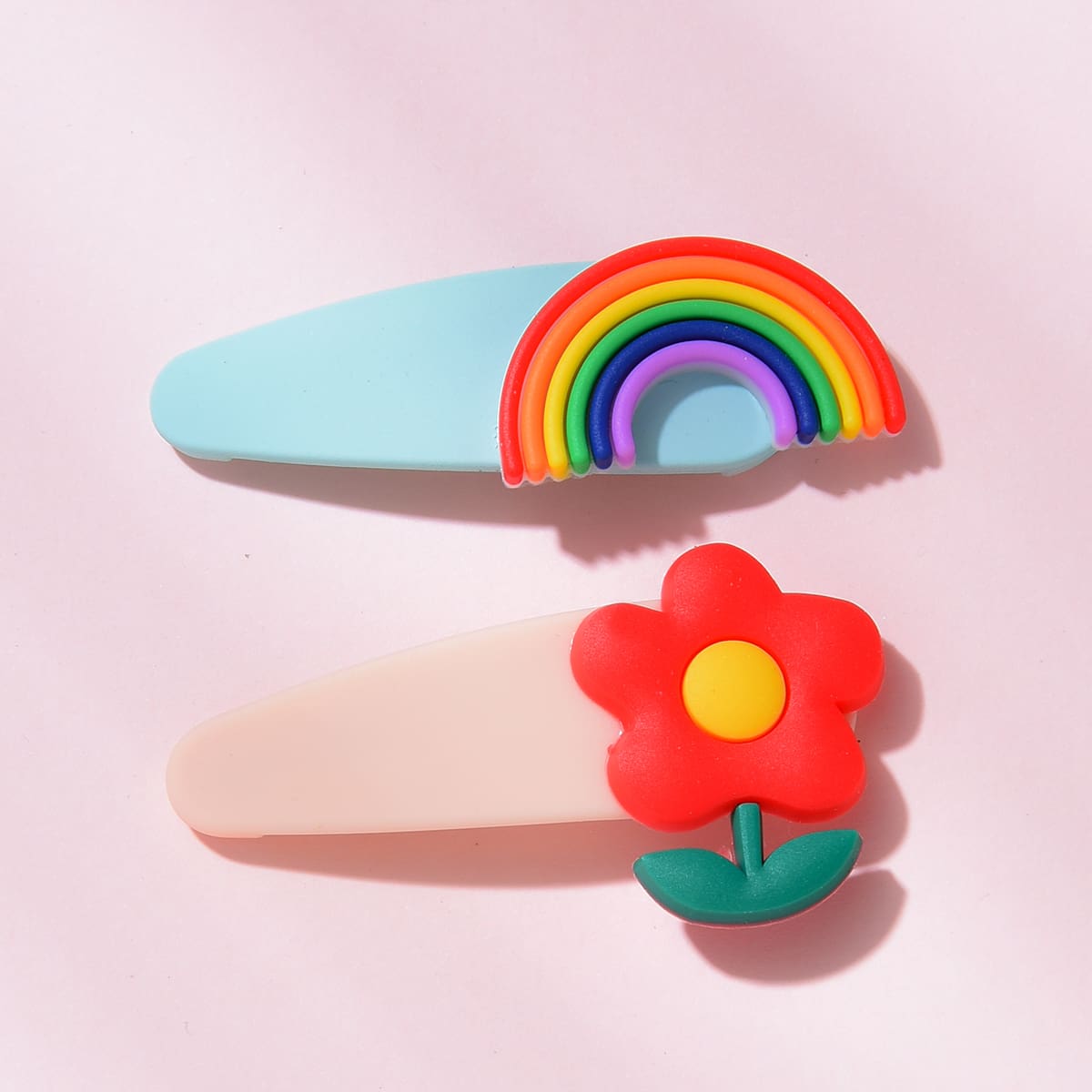 

2pcs Rainbow & Flower Decor Hair Clip, Multicolor