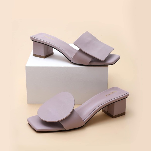 

Geometric Decor Mismatched Chunky Heeled Mules, Purple