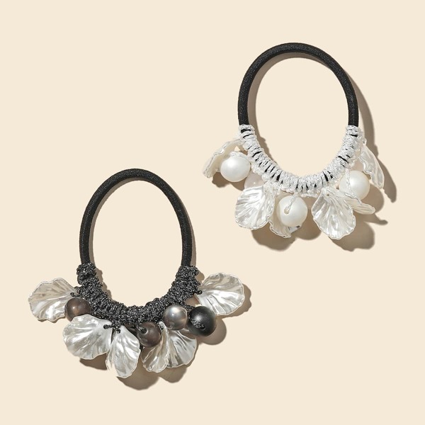 

2pcs Faux Pearl Decor Hair Tie, Multicolor