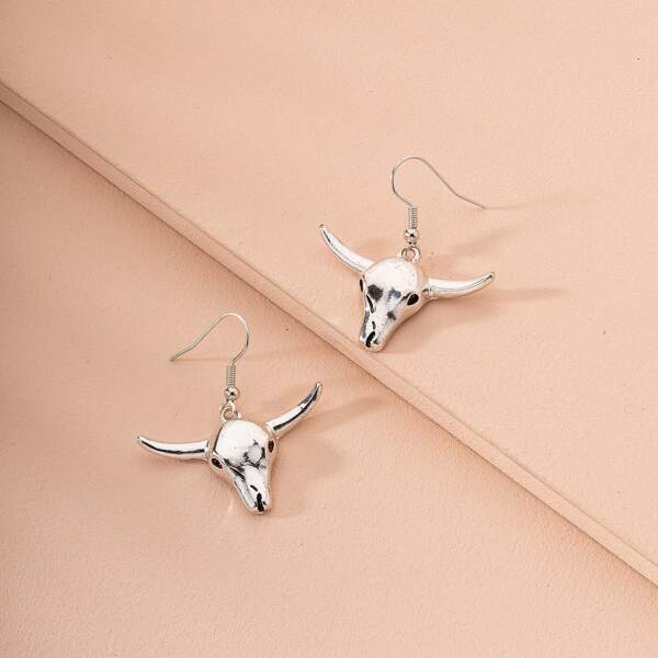 

Bull Head Charm Drop Earrings, Antique silver