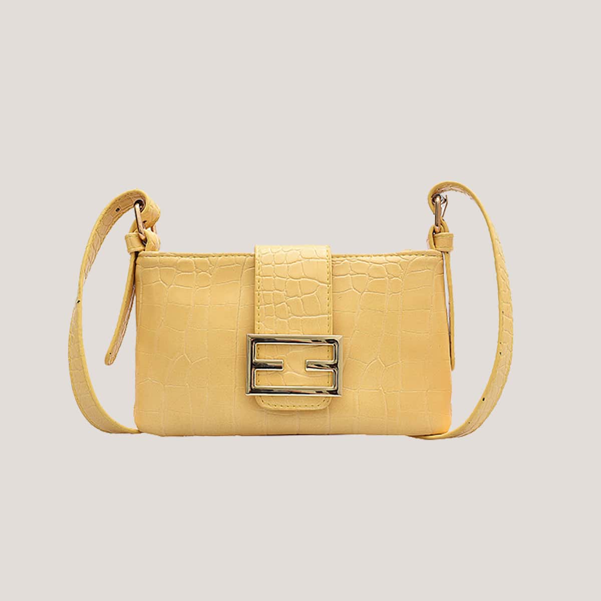 

Croc Embossed Buckle Baguette Bag, Yellow