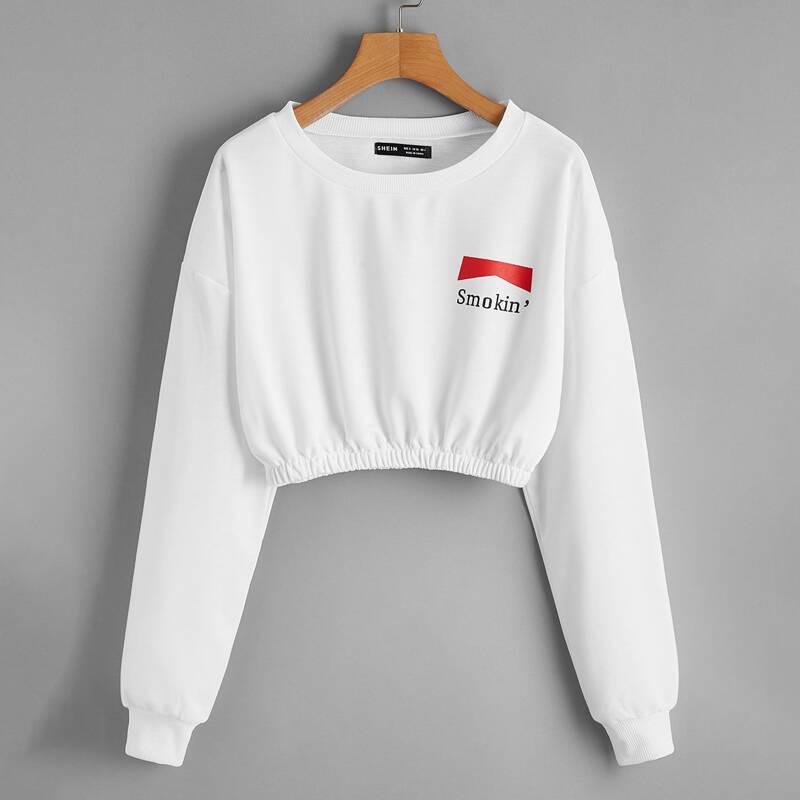 

Drop Shoulder Letter Graphic Sweatshirt, White