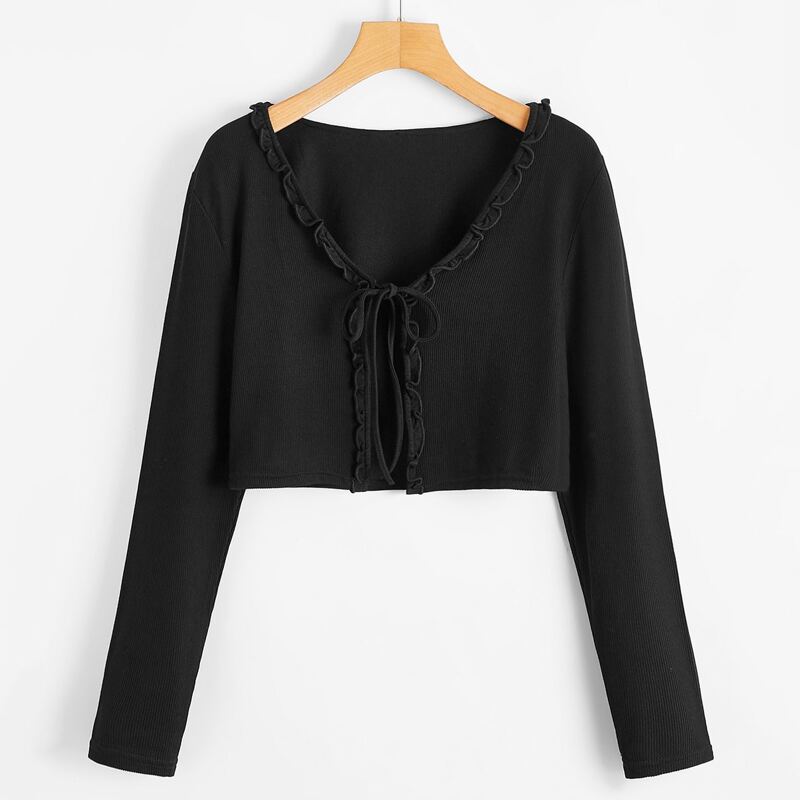 

Lettuce Trim Tie Front Tee, Black