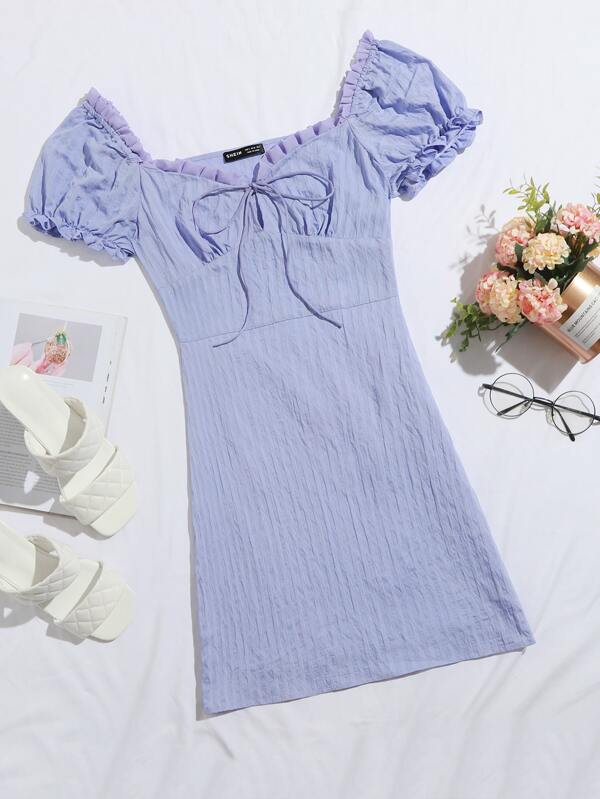 Shein frill trim tie front crinkle dress Clearance