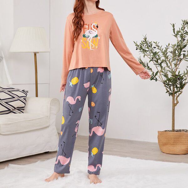 

Flamingo & Letter Graphic PJ Set, Multicolor