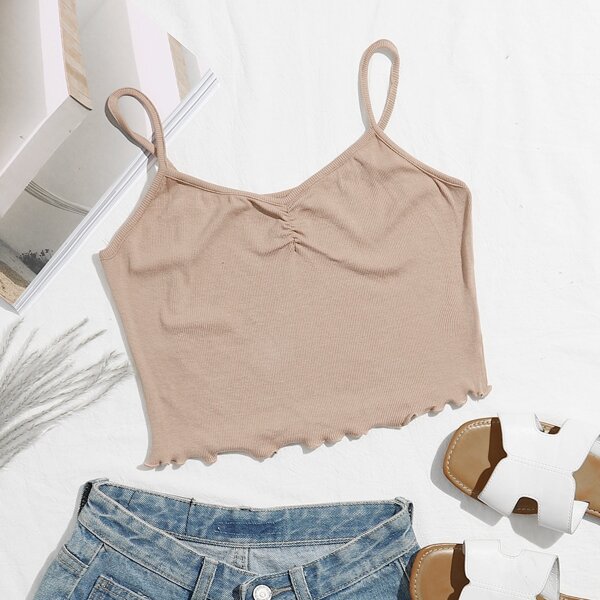 

Lettuce Trim Ruched Cami Top, Apricot