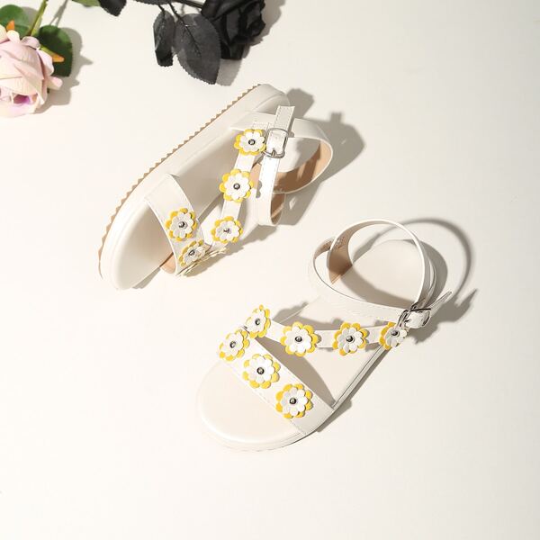 

Toddler Girls Flower Decor Sandals, White