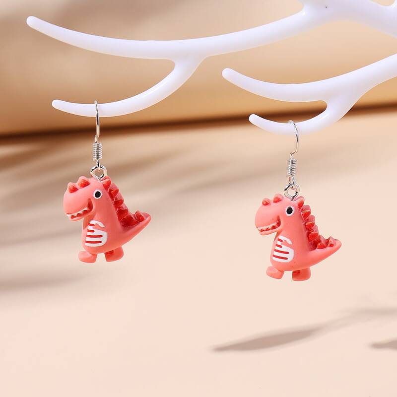 

Cartoon Dinosaur Drop Earrings, Pink
