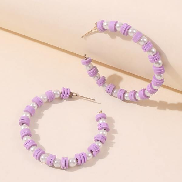 

Faux Pearl Beaded Cuff Hoop Earrings, Purple