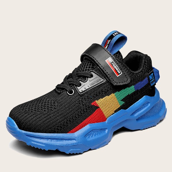 

Boys Color Block Velcro Strap Knit Sneakers, Blue