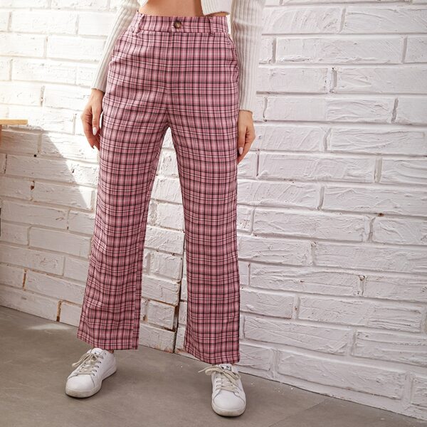 

Plaid Straight Leg Pants, Pink