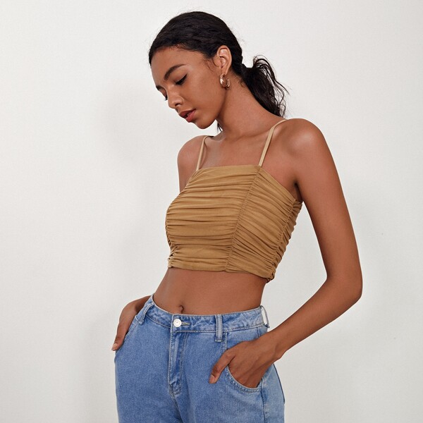 

Ruched Detail Crop Cami Top, Apricot