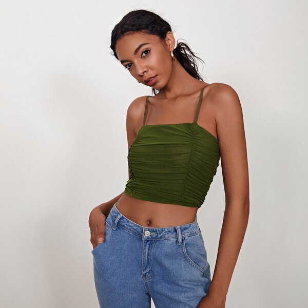 

Ruched Detail Crop Cami Top, Army green