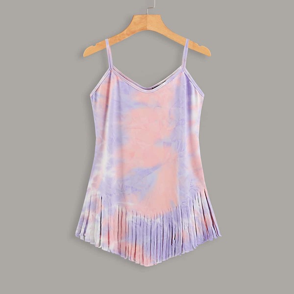 

Plus Tie Dye Fringe Hem Cami Top, Multicolor